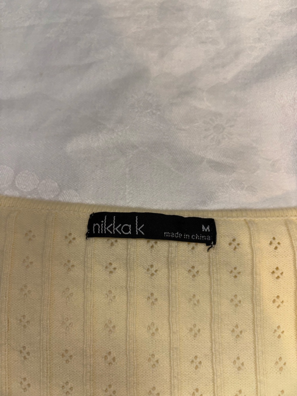 Nikka K Butter Yellow Pointelle Knit Tie-Front Cardigan Top Size M - Picture 2 of 5